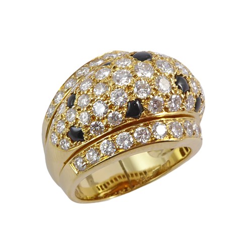 Diamond and onyx stepped bombe ring by Cartier, Paris, panthere style, testing as 18ct gold,